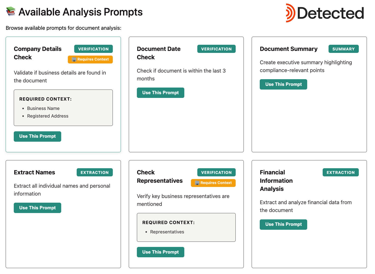 Compliance Agents - Detected platform interface showing compliance agents capabilities